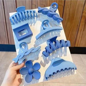 8pcs Women's Acrylic Shark Hair Clips Set For Shopping, Dating, And Playing Blue