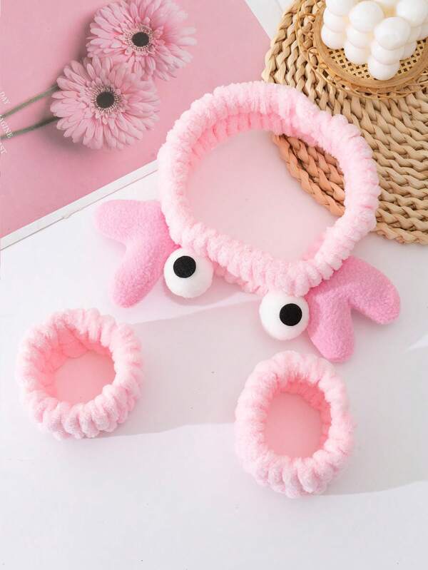 Crab Shaped Headband, Wristband, Washcloth Set Pink