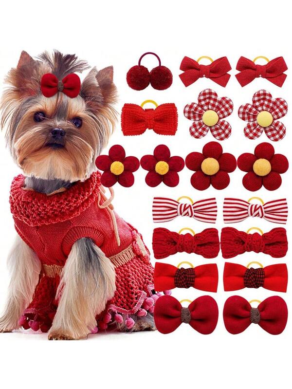 New Arrivals: 10pcs Random Color Elastic Hair Tie Accessories For Dogs And Cats Pet Headwear Burgundy