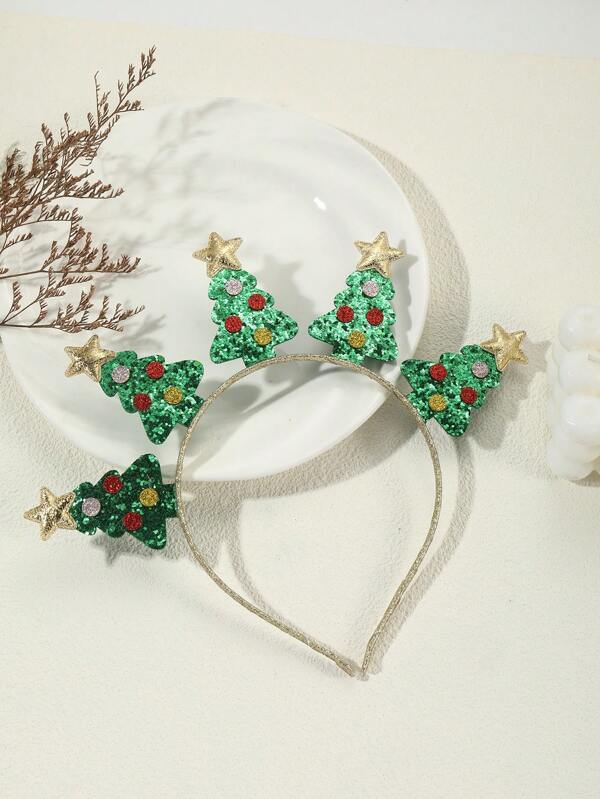 1pc Five Gold Stars Christmas Tree Headband, Party Series Multicolor