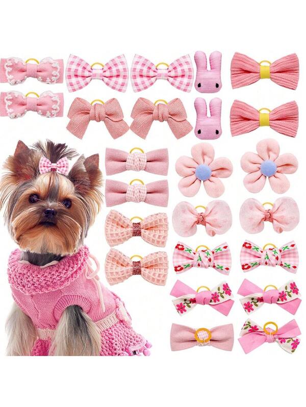 12pcs/Set Cross-Border New Pink Series Pet Hair Clips & Headbands With Random Colors For Dogs & Cats Pink