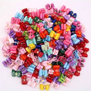 20pcs/100pcs Multi-Color Multi-Style Assorted Randomly Cute Pet Hair Ties With Hair Bows, Crown Decor Headband For Dogs And Cats Multicolor