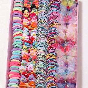 266pcs Girls Multicolored Hair Ties Set, Beautiful Hair Accessories Bowknot Hairbands, Elastic Rubber Bands Collection For Ponytail Hairstyling Multicolor