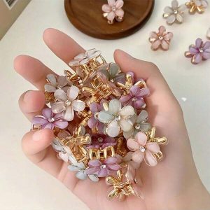 12pcs/Set Assorted Metal Crystal Flower Hair Clips Multicolor