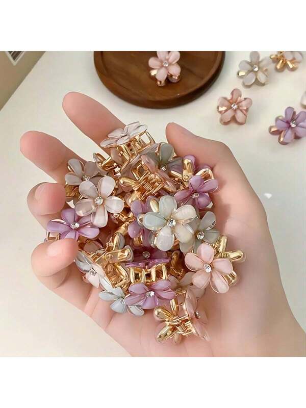 12pcs/Set Assorted Metal Crystal Flower Hair Clips Multicolor