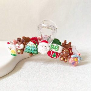 1pc Woman Christmas Cute Santa Claus, Christmas Tree, Gingerbread House, Reindeer Design Transparent Claw Hair Clip, Party Casual Snowman Multicolor