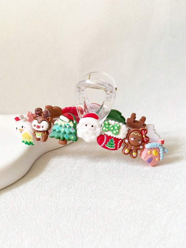 1pc Woman Christmas Cute Santa Claus, Christmas Tree, Gingerbread House, Reindeer Design Transparent Claw Hair Clip, Party Casual Snowman Multicolor