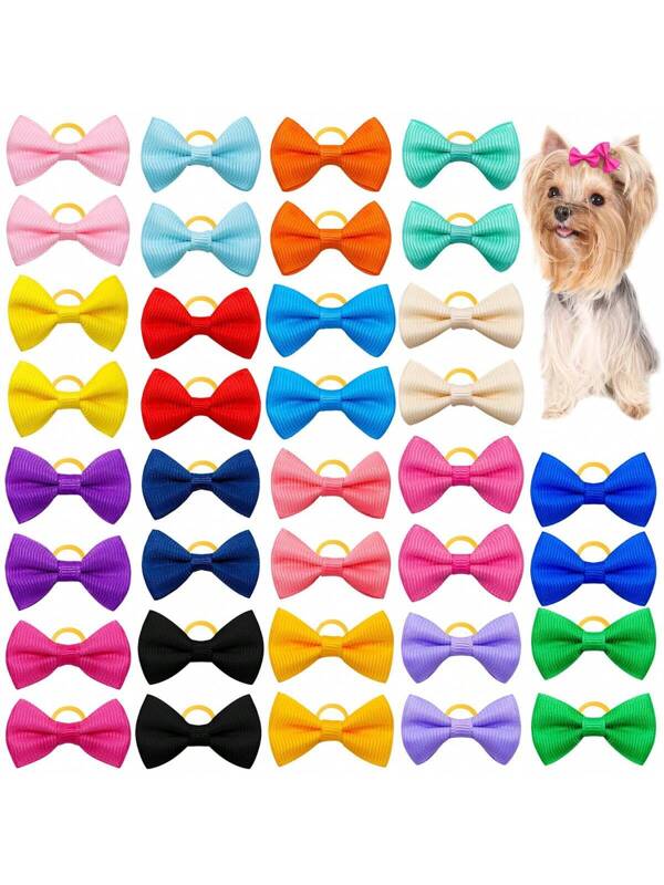 1set/10pcs New Cute Macaron Color Solid Pet Hair Bows Elastic Bands Headwear Accessories For Cat & Dog Multicolor