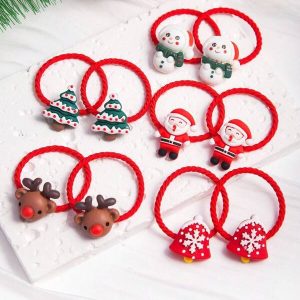 10PCS Girls Red Christmas Decorations, Cute Cartoon Santa Christmas Tree Christmas Snowflake Christmas Elk Tie Hair Rubber Band Hair, Suitable For Baby Girls Christmas And Daily Use Multicolor