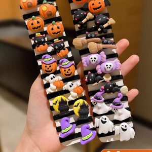 8/10/20pcs Children Halloween Cute Non-Damaging Hair Scrunchies Multicolor