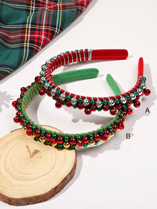 1pc Cute Christmas Bell Velvet Headband, Red & Green Two-Tone, Party Costume Accessory Halloween Multicolor