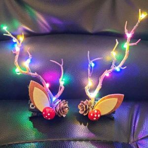 1pc Hair Clip Colorful Light Elk Ears Christmas Hair Clips Headband Trendy Headdress Hairpin Xmas Party Prop Barrettes Luminous Decoration For Women Girl Halloween Christmas Reindeer Multicolor