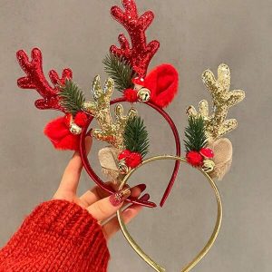 1pc Women's Christmas Reindeer Antler Headband, Glitter Reindeer Headpiece For Party, Festival, New Year Decoration Halloween Multicolor