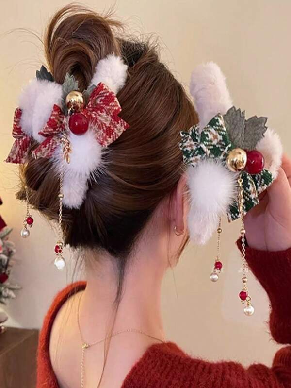 1pc Fluffy Butterfly Hair Clip For Women, Elegant Premium Quality Hair Accessory For Christmas Multicolor