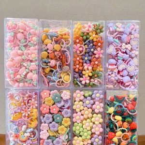 30pcs/Pack Random Color Angel Princess Flower Hair Scrunchies Set Multicolor